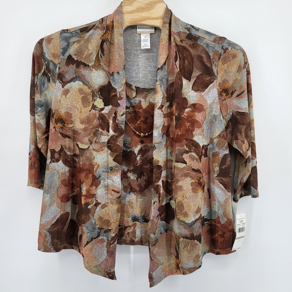 Alfred Dunner Women's 1X Fall Floral Print 3/4 Sleeve Cardigan Top Set new